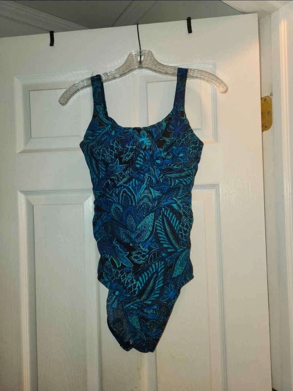 Lands' End Sweetheart Underwire Wrap One Piece Swimsuit Blue Paisley 10 NEW